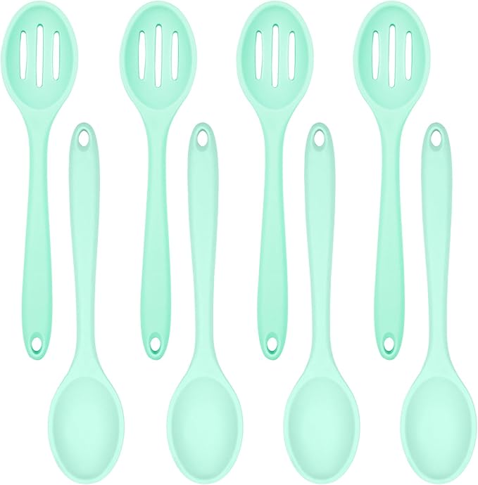 ELANE 8 Pcs Silicone Cooking Spoons Set,Mixing Spoons for Cooking Spoons for Nonstick Cookware Silicone Serving Spoons,Mixing Spoons for Cooking (Green)