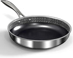 10" Hybrid Ceramic Nonstick Frying Pan, 3-Ply Stainless Steel Skillet, 2-Layer Coating, PFAS & PTFE Free, 9H Hardness & Corrosion Resistance, Dishwasher Safe, Induction Compatible-Gray Black