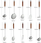 18/10 Stainless Steel Kitchen Utensils Set with Wood Handle Metal Cooking Utensils Set 10 Piece - Spatula, Spoon, Ladle, Skimmer, Slotted Turners, Pasta,Turner, Ladl, Fork