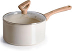 T-fal Revive Ceramic Nonstick Sauce Pan with Lid, 3 Qt Small Cooking Pot, Oven Safe Up To 350°F Saucepan Cookware, Kitchen Pots and Pans, Beige Granite