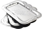 4-Pack Small Silver Serving Trays Set - ZENOVLUX Lightweight Bow Floral Engraved Mirror Decorative Tray, 11.4" x 7" Party Platters for Easter, Food, Appetizer, Charcuterie, Cookies, Desserts