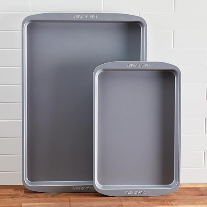 Farberware GoldenBake Nonstick Bakeware Cookie/Baking Sheet Pan Set, 2 Piece, Gray