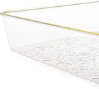 Cididu 4 Pack Clear Serving Trays, Deep Serving Platters Rectangle 12'' x 8'', Decorative Tray with Gold Rim, Reusable Plastic Tray Organizer for Coffee Table Pantry Party Food Display Spill Proof