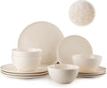 Dafuceramic Plates and Bowls Sets,12 Pieces Beige Dinnerware Sets for Kitchen, Reactive Glaze Dishes Set for 4, Dishwasher and Microwave Safe, Series Starflecked Shore (Beige)