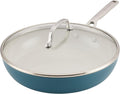 KitchenAid Hard Anodized Ceramic Induction Nonstick Cookware Frying Pan/Skillet with Lid, Dishwasher Safe, 12.25 Inch Non Stick Fry Pan with Stainless Steel Handle - Agave Blue