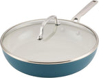 KitchenAid Hard Anodized Ceramic Induction Nonstick Cookware Frying Pan/Skillet with Lid, Dishwasher Safe, 12.25 Inch Non Stick Fry Pan with Stainless Steel Handle - Agave Blue