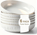 8 Inch Ceramic Pasta Bowls 6 Pack, 32 Oz White Serving Bowls - Microwave, Dishwasher & Oven Safe, Shallow Soup Bowls for Salad, Pasta, Cereal