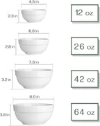 DOWAN Serving Bowls, 64/42/22/12 Oz Serving Dishes for Entertaining, Soft White Porcelain Nesting Bowls Set, Microwave & Dishwasher Safe, Versatile Prep Bowls for Fruit Salad Pasta Dessert Cereal