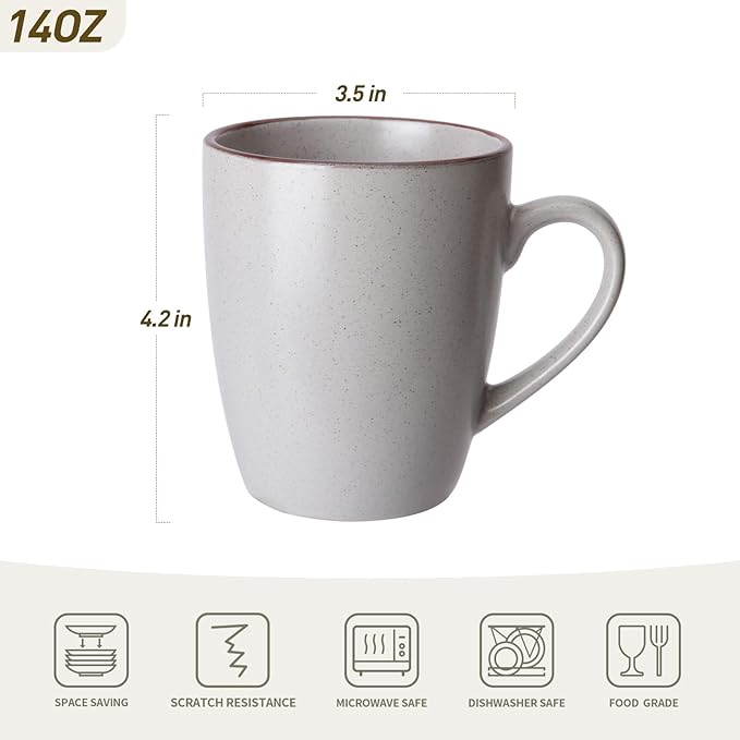 famiware Venus Coffee Mugs for 6, 14 oz Mug Set, Dringking Cup with Handle for Coffee, Tea, Cocoa, Milk, Ligth Gray (Pack of 2)