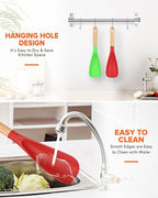 Cooking Spoon for Nonstick Cookwares, Great for Cooking and Serving Sturdy BPA-Free Matte Silicone, Wood Handle Spoon for Mixing, Scoop, and Scrape (AGR, 11.4 inch)