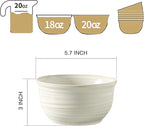 Ceramic Soup Bowls Set of 6, 20 Ounce Deep Creamy White Cereal Bowls, Microwave & Dishwasher Safe, Perfect for Oatmeal, Pasta, Salad, Dessert & Breakfast