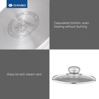 Daniks Classic 12-Piece Stainless Steel Cookware Set with Glass Lids, Includes Saucepan and Frying Pan with Lid, Tri-Ply Bases for Even Heating, Induction Compatible, Dishwasher Safe