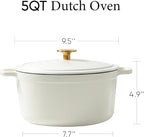 CAROTE 5QT Enameled Cast Iron Dutch Oven Pot with Lid, Heavy-Duty Dutch Oven for Sourdough Bread Baking, Braising, Stews, Roasting, Healthy & Non-Toxic, Dual Handles, All Stovetop Compatible, Oven Safe up to 500° F, Cream White