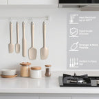 Coukre Silicone Spatula Set of 5,High Temperature Resistant, Food Grade Silicone, Dishwasher Safe, for Baking, Cooking (Pure Beige)