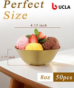 bUCLA 50Pack Gold Plastic Small Bowls - 8oz Disposable Ice Cream/Salsa/Dipping/Dessert/Sauce/Small Serving Bowls for Party