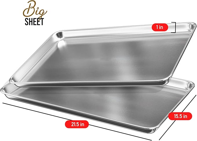 Eatex Aluminum Baking Sheet Set, 12 Pack Cookie Sheet Set, 21” x 15” Large Baking Pan Set, Cookie Sheets for Baking Nonstick, Baking Pans Set, Steel Baking Sheets for Oven, Big Sheet Pans for Baking