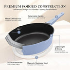 12 Inch Non Stick Frying Pans with Lid, 5 QT Nonstick Deep Frying Pan Skillet, Saute Pan with Detachable Handle, Compatible with All Stoves, Oven Safe, PTFE & PFAS-Free, Blue