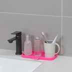 MicoYang Silicone Bathroom Soap Dishes with Drain Spout-Bathroom and Kitchen Sink Organizer,Sponge Holder,Dish Soap Tray,Perfect for Dispenser,Scrubber,Bottle,Cup on Sink or Counter-Rose 9.6"×5.3"
