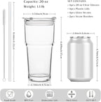 INSETLAN 20oz Glass Tumbler with Glass Straw and Lid, Set of 4 - Thickened Ice Coffee Cup, Glass Cup with Lid and Straw for Smoothie, Tea, Milk, Whiskey, Water and More – Elegant & Durable
