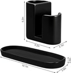Geelin 3 in 1 Ceramic Kitchen Sink Caddy Dish Sponge Holder Scrub Brush Holder and Soap Tray for Kitchen Organizer Rustic Farmhouse Supplies(Black)