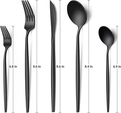 60-Piece 12 Setting Black Silverware, Food-Grade Stainless Steel Flatware Cutlery Set for Home, Office, Restaurant, Hotel