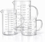 77L 3 Pack Glass Measuring Cup Set (1 1/4, 2 & 4 Cup) [Insulated handle, V-Shaped Spout], High Borosilicate Liquid Glass Measure Cup for Kitchen, Easy To Read, Dishwasher, Freezer, and Microwave Safe
