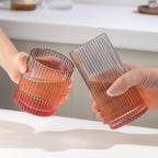 Ribbed Drinking Glasses 8pcs, 12oz and 10oz Glassware, Tumbler Glasses Cup Set for Wedding, Party, Christmas Gift, Grey Pink