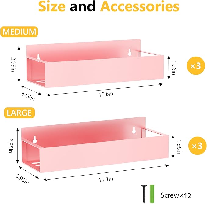 Magnetic Spice Rack Organizer for Fridge Seasoning Organizer for Kitchen storage with Screw Magnetic Shelf with Hook for Refrigerator and Oven(6pack-Pink)