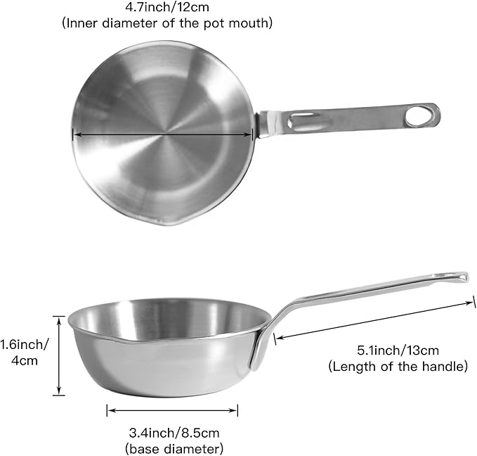 IMEEA 4.7-Inch Mini Egg Pan Omelet Pan SUS304 Stainless Steel Mini Sauce Pan Frying Pan with Spout