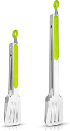 ALLWIN-HOUSEWARE W Premium 304 Stainless Steel Barbecue Turners, Heavy Duty Non-Stick BBQ Cooking Kitchen Tongs, 9" and 12" Green