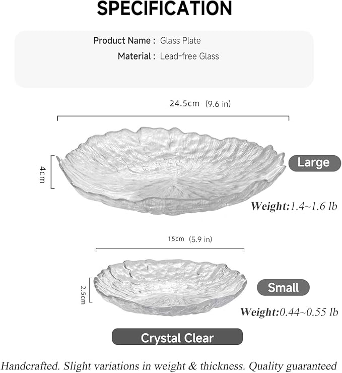 Glass Salad Bowl Irregular Lotus Flower Shape Serving Bowls, Mixing Nut Bowls for Kitchen Fruist, Snack, Dessert, and Ice Cream Candy Dishes (Plate Crystal Clear, Small)