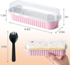25 Pack Mini Cake Pans with Lids and Spoons, Small Aluminum Foil Loaf Pans, Rectangular Baking Containers for Party and Picnics, 6.8oz (Pink)