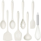 TeamFar 8 PCS Silicone Cooking Utensils - 446°F Heat Resistant Kitchen Silicon Utensils Set, Turner, Spatula, Spoon, Whisk, Kitchen Cooking Gadgets Tools for Nonstick Cookware, Dishwasher Safe-White