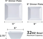 TP 12-Piece Melamine Dinnerware Sets, Plates and Bowls Dishes Set for 4, Break-Resistant & Non-Microwavable, Lightweight Square Dinner Plates, White