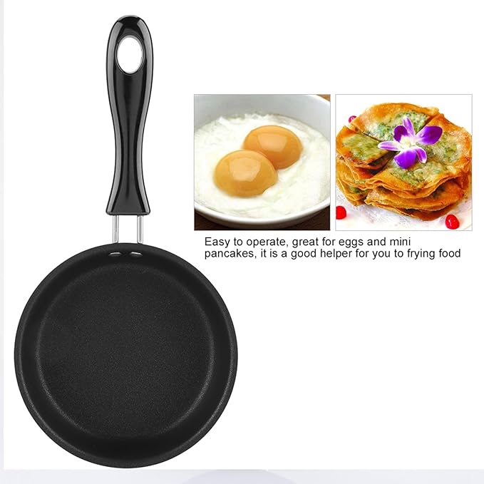 Small Frying Pan Skillet, Nonstick Mini Frying Pan with Handle Black Portable Cookware Pot for Gas Cooktops Household 4.72 inch