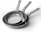 Sanho Nonstick Frying Pans Set, Ceramic Pan Skillet, Non Toxic Pans for Cooking, 8" 10" 12" Ceramic Frying Pan Set PFAS & PTFE & PFOA Free with Stay Cool Handle, Dishwasher & Oven Safe, Gray