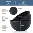 Wrova Wheat Straw Bowl Sets of 8,Unbreakable Cereal Bowl 26 OZ,Microwave and Dishwasher Safe Bowls,Salad Bowl suitable for Cereal,Salad,Snack and Soup. Winter-Pure Black