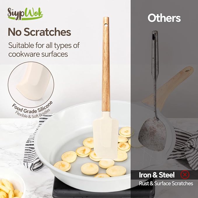 Silicone Spatula Set, Food Grade Rubber Spatula-4 Piece Nonstick Rubber Spatulas, Spoonula, Jar Scraper for Cooking, Baking, Mixing, Frosting - Heat Resistant Up to 600°F (5 Pcs Spatula White)