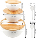 ECOWAY Salad Bowls Set of 3 with Lid & Serving Utensils, Bamboo Fiber Mixing Bowls Set Large Serving Bowls & Storage Set with Bamboo Lid for Salad, Kitchen Eating, Pasta, Popcorn, Chips, Fruit, White