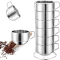 SZCXTOP 6.8 Oz Stainless Steel Coffee Cups Set of 6 Mug,Stackable Double Heat Insulation Metal Coffee Mugs with Stand Rack,Perfect for Cold Drinks or Hot Drink (6)