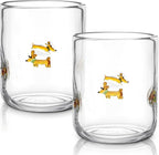 Skylety 2 Pack Icon Juice Glasses, 14 oz Stemless Glass Cups, Dachshund Juice Cocktail Wine Coffee Drinking Cups for Engagement Wedding Anniversary Valentines Party Supplies