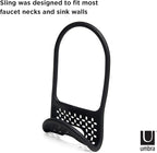 Umbra Sling Sponge Holder for Kitchen Sink – No Suction Cups, Flexible Caddy for Sinks and Faucets, Modern Design, Black