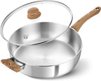 KOCH SYSTEME CS Stainless Steel Saute Pan 12 Inch, 6 Quart Deep Frying Pan with Lid, 18/10 Stainless Steel Saute Pan with Cool-Touch Bakelite Handle, Deep Fry Pan, Induction Ready