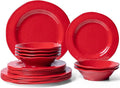 LEHAHA Red Melamine Dinnerware Sets, 18-Piece Melamine Dishes Set, Lightweight and Chip Resistant, Durable Plates and Bowls Set, Safe for Daily Use, Dishwasher Safe, Service for 6