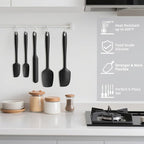 Coukre Silicone Spatula Set of 5,High Temperature Resistant, Food Grade Silicone, Dishwasher Safe, for Baking, Cooking (Pure Black)