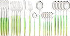 JASHII Flatware Set 24 Piece, Stainless Steel Silverware Set, Macaron Small Fresh Color Cutlery Set, Modern Elegant Tableware Set for Party, Christmas, Dinner (Rainbow Silver)