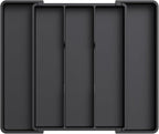 Lifewit Utensil Organizer for Kitchen Drawers, Expandable Cooking Utensil Tray, Adjustable Cutlery Silverware Flatware Holder, Plastic Spatula Tools Storage Divider, 11-18 x 14", Black