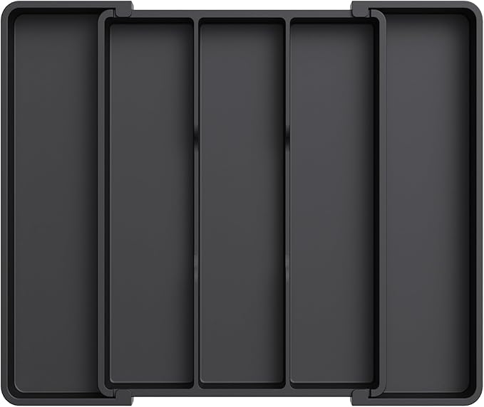 Lifewit Utensil Organizer for Kitchen Drawers, Expandable Cooking Utensil Tray, Adjustable Cutlery Silverware Flatware Holder, Plastic Spatula Tools Storage Divider, 11-18 x 14", Black