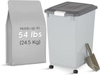 IRIS USA Dog Food Storage Container 54 lbs, 2-Pack with Wheels, Airtight Lid, 2-Cup Scoop, Double Pet Food Storage, Built in Scoop Storage in Lid, Versatile Pet Food Bin, Portable, Gray/Dark Gray