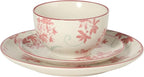 Gibson Home Admiral Hall 12-Piece Matte Stoneware Dinnerware Set – Dinner Plates, Salad Plates & Bowls with Pink Floral Pattern, Durable Everyday Dish Set, Microwave & Dishwasher Safe